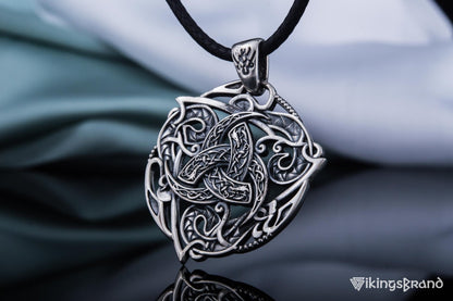 Odin Horn Viking Symbol Pendant with Ornament Sterling Silver Norse Jewelry