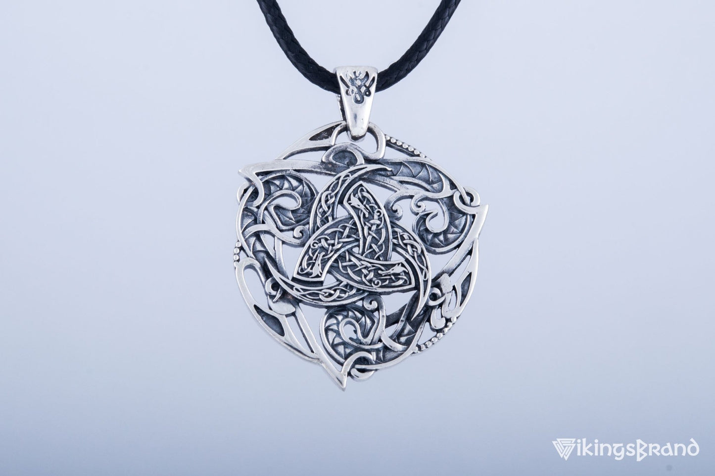 Odin Horn Viking Symbol Pendant with Ornament Sterling Silver Norse Jewelry
