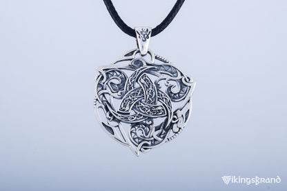 Odin Horn Viking Symbol Pendant with Ornament Sterling Silver Norse Jewelry