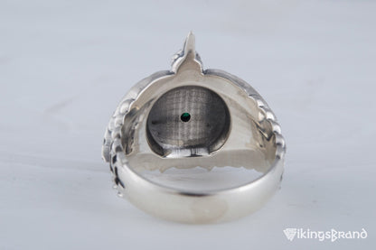 Odin Viking Raven Ring with Vegvisir Symbol Sterling Silver Norse Jewelry