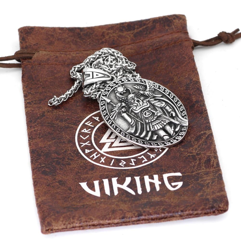 Odin with Huginn & Munnin and Geri & Freki Viking Pendant Necklace - VikingsBrand