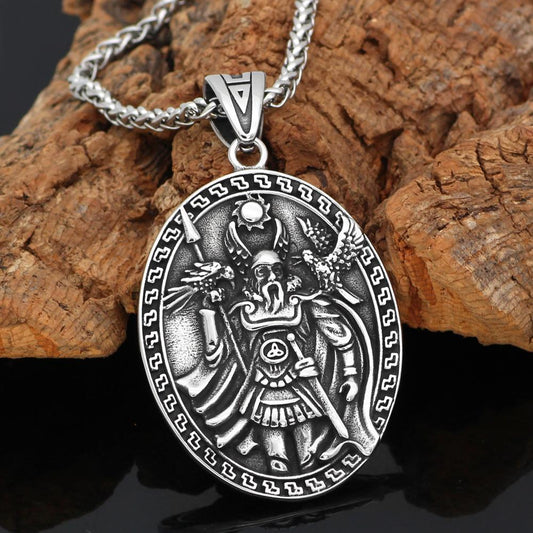 Odin with Huginn & Munnin and Geri & Freki Viking Pendant Necklace - VikingsBrand