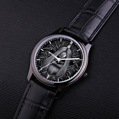 Odin with Ravens Viking Watch - 30 Meters Waterproof Quartz Watch With Black Genuine Leather Band - VikingsBrand