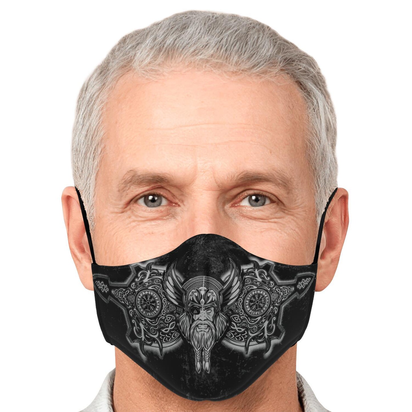 Odin with Vegvisir Black Viking Face Mask Cover