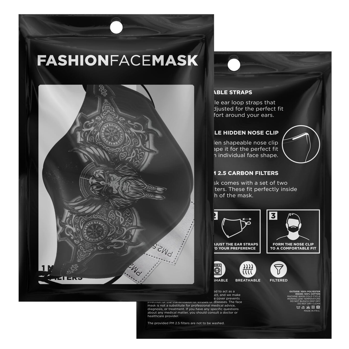 Odin with Vegvisir Black Viking Face Mask Cover