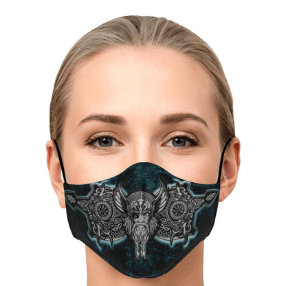 Odin with Vegvisir Blue Viking Face Mask Cover