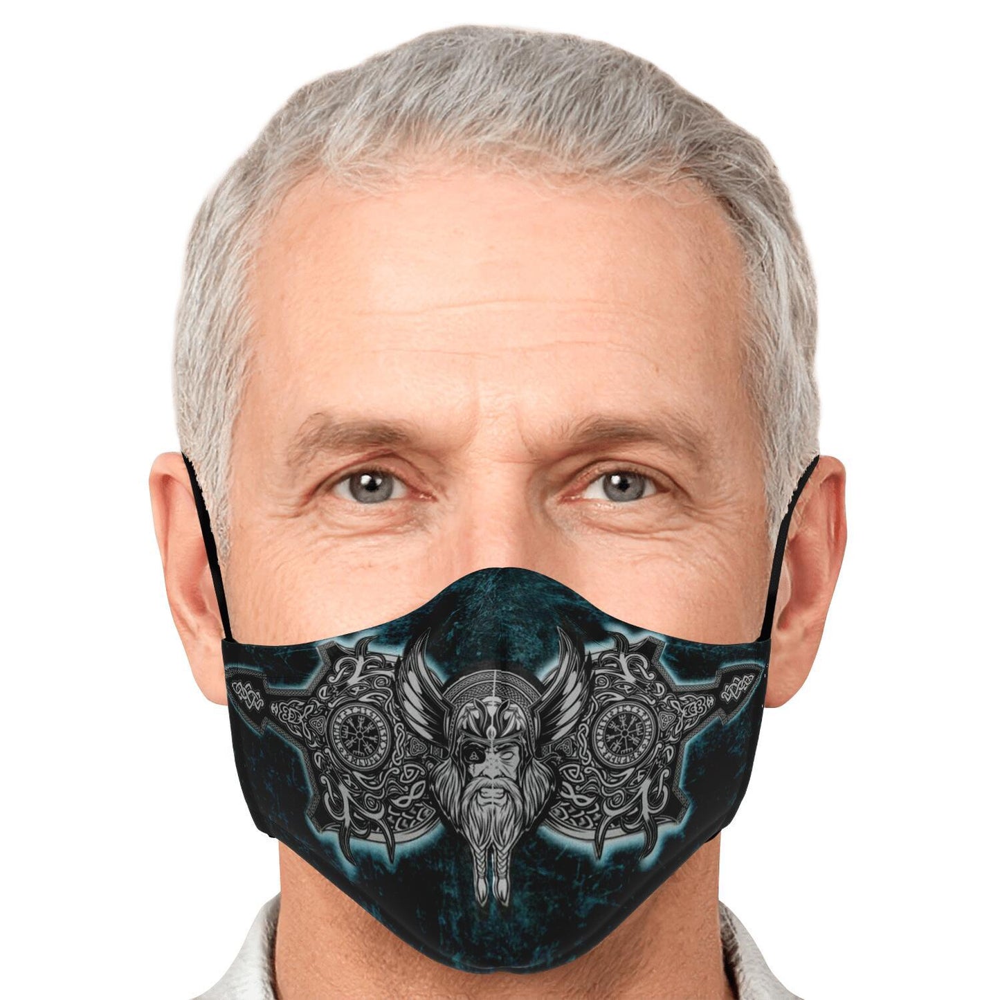 Odin with Vegvisir Blue Viking Face Mask Cover