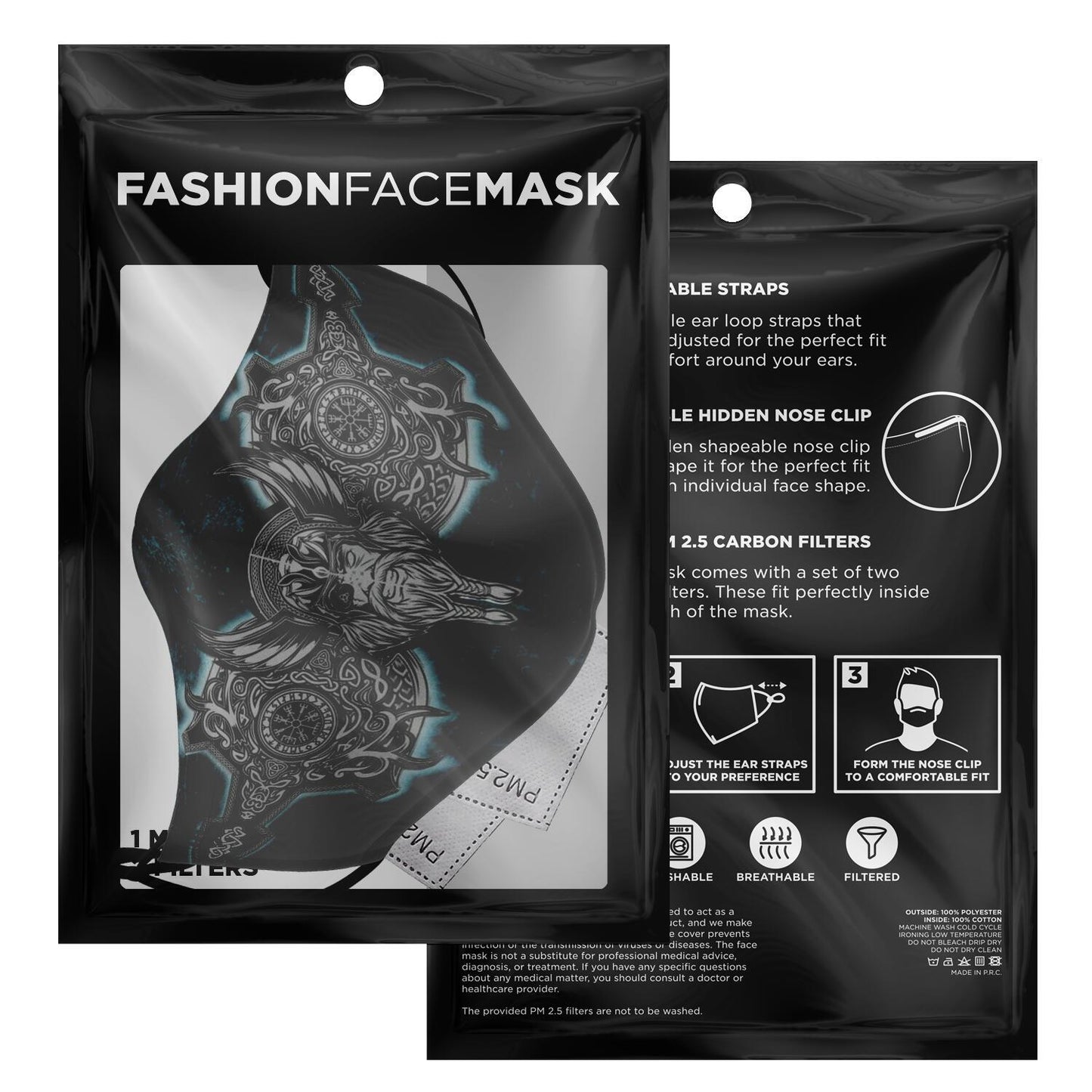 Odin with Vegvisir Blue Viking Face Mask Cover