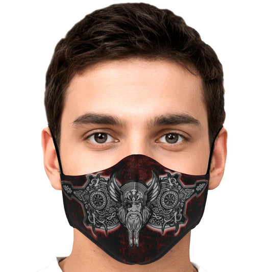Odin with Vegvisir Red Viking Face Mask Cover