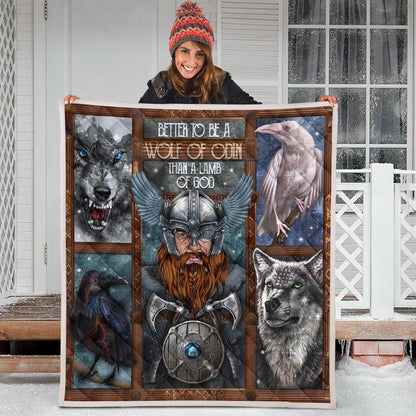 Odin with Wolves Geri & Freki & Ravens Huginn & Munnin Premium Quilt - VikingsBrand