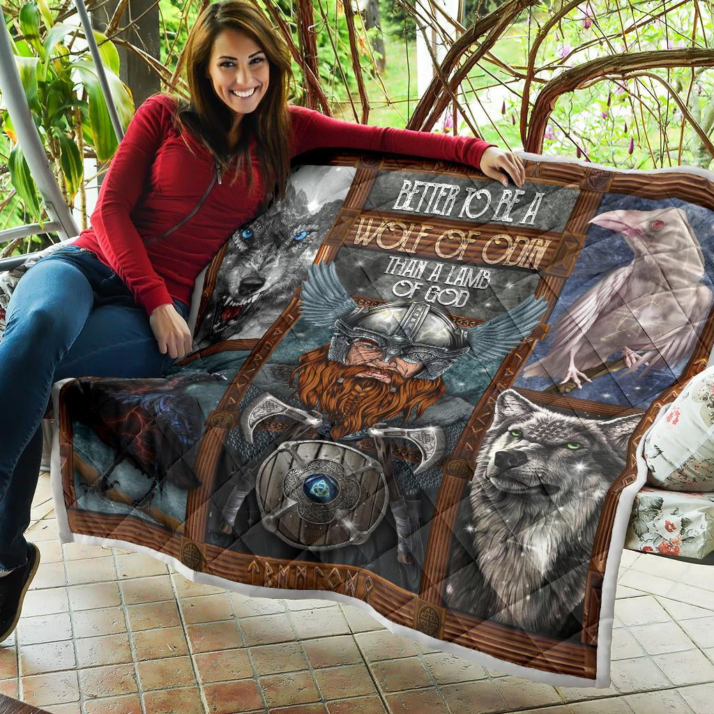 Odin with Wolves Geri & Freki & Ravens Huginn & Munnin Premium Quilt - VikingsBrand