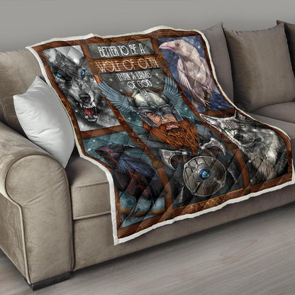 Odin with Wolves Geri & Freki & Ravens Huginn & Munnin Premium Quilt - VikingsBrand