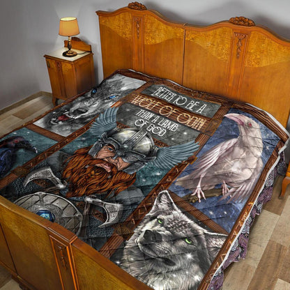 Odin with Wolves Geri & Freki & Ravens Huginn & Munnin Premium Quilt - VikingsBrand