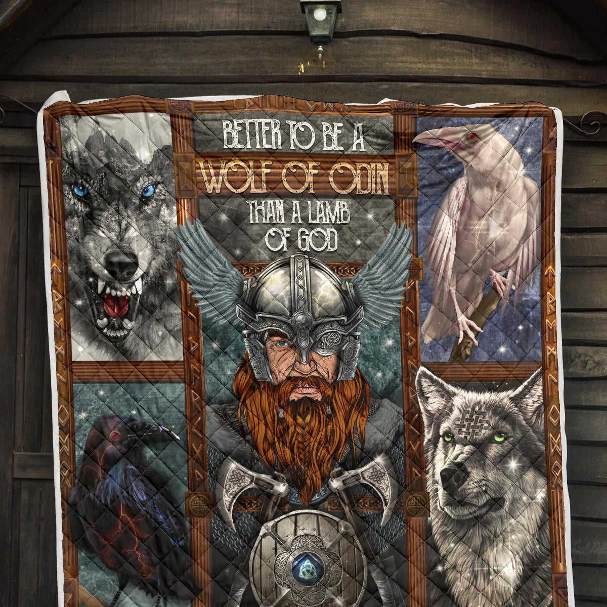 Odin with Wolves Geri & Freki & Ravens Huginn & Munnin Premium Quilt - VikingsBrand