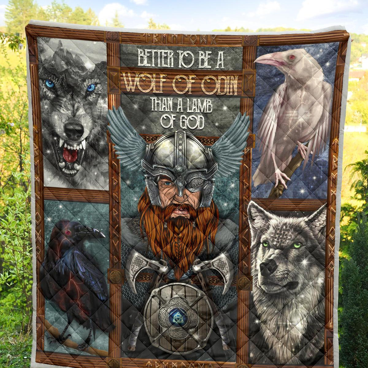 Odin with Wolves Geri & Freki & Ravens Huginn & Munnin Premium Quilt - VikingsBrand