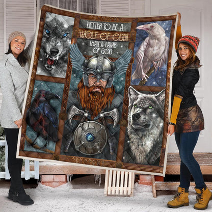Odin with Wolves Geri & Freki & Ravens Huginn & Munnin Premium Quilt - VikingsBrand
