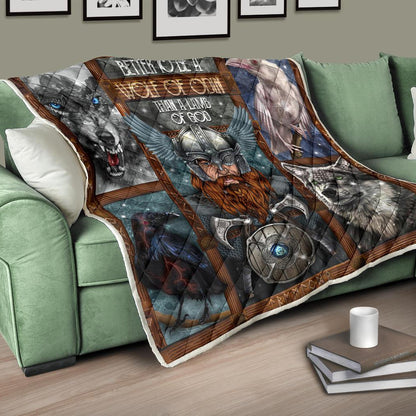 Odin with Wolves Geri & Freki & Ravens Huginn & Munnin Premium Quilt - VikingsBrand