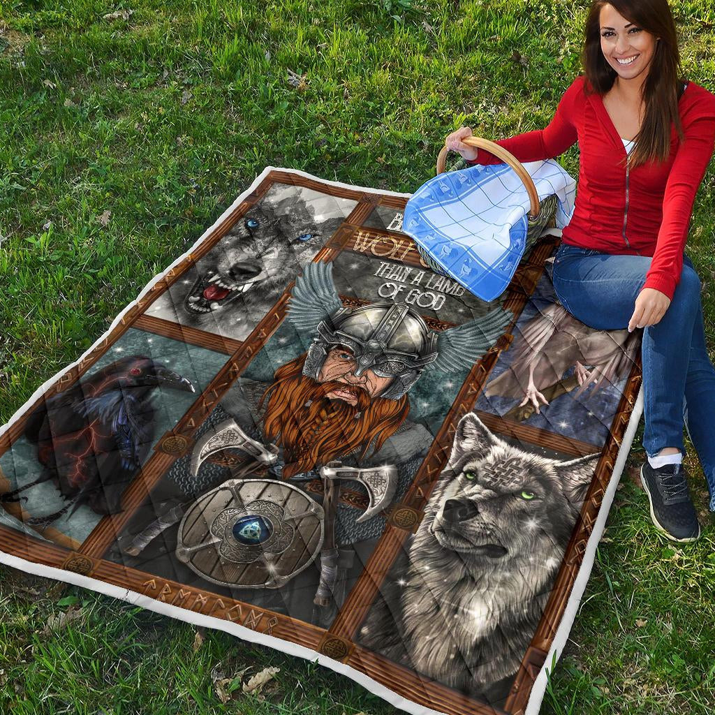 Odin with Wolves Geri & Freki & Ravens Huginn & Munnin Premium Quilt - VikingsBrand