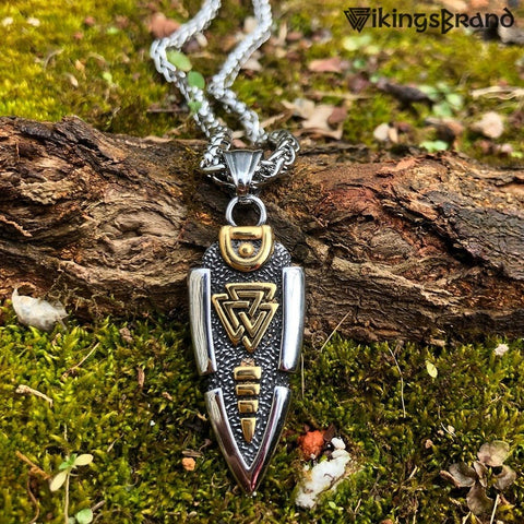 Odin's Spear Gungnir and Valknut Viking Necklace