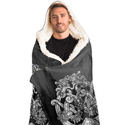 Odin's Wolfpack in Spruce Forest Unisex Hooded Blanket
