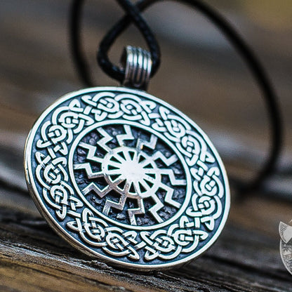 Ornamental Black Sun 925 Sterling Silver Pendant - VikingsBrand
