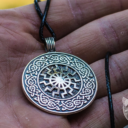Ornamental Black Sun 925 Sterling Silver Pendant - VikingsBrand