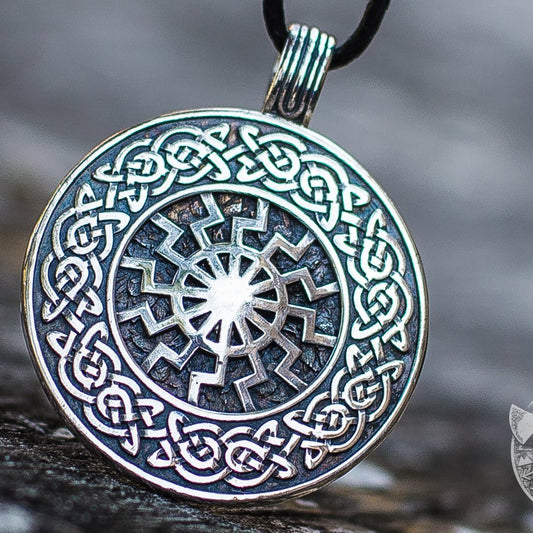 Ornamental Black Sun 925 Sterling Silver Pendant - VikingsBrand
