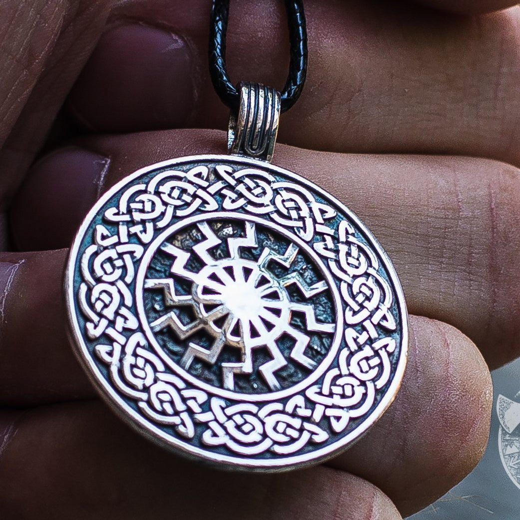 Ornamental Black Sun 925 Sterling Silver Pendant - VikingsBrand