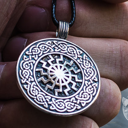Ornamental Black Sun 925 Sterling Silver Pendant - VikingsBrand