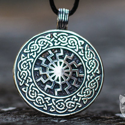 Ornamental Black Sun 925 Sterling Silver Pendant - VikingsBrand