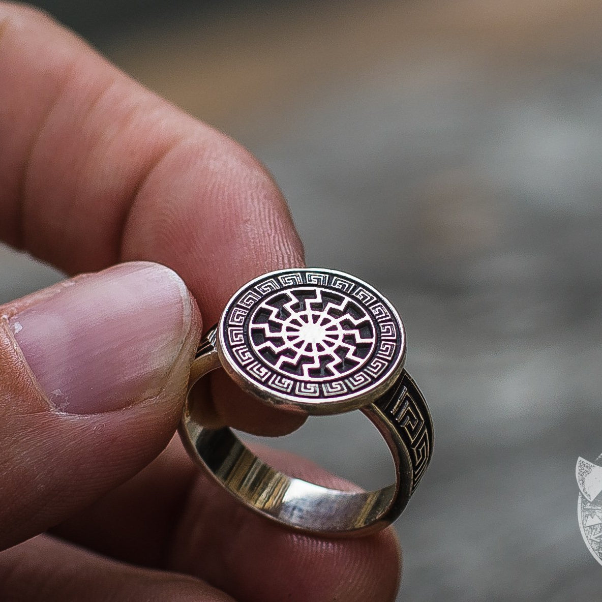 Ornamental Black Sun 925 Sterling Silver Viking Ring - VikingsBrand