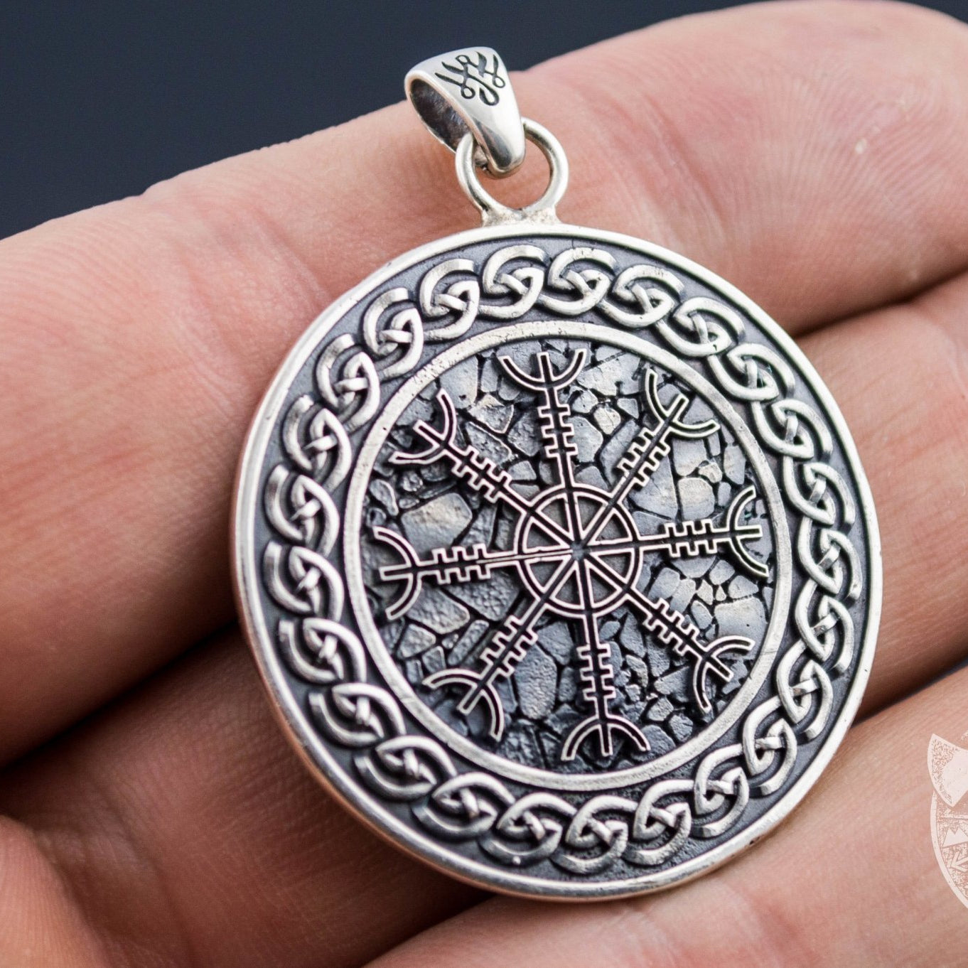 Ornamental Helm of Awe Symbol 925 Sterling Silver Pendant - VikingsBrand