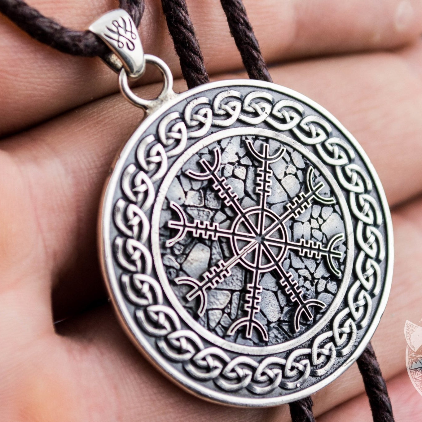 Ornamental Helm of Awe Symbol 925 Sterling Silver Pendant - VikingsBrand