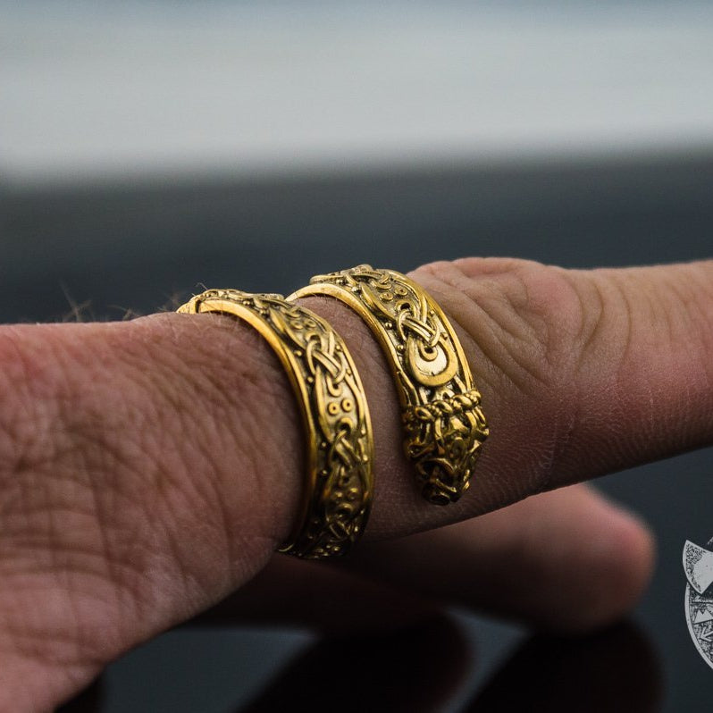 Ouroboros Ornamental 14K Gold  Viking Ring - VikingsBrand
