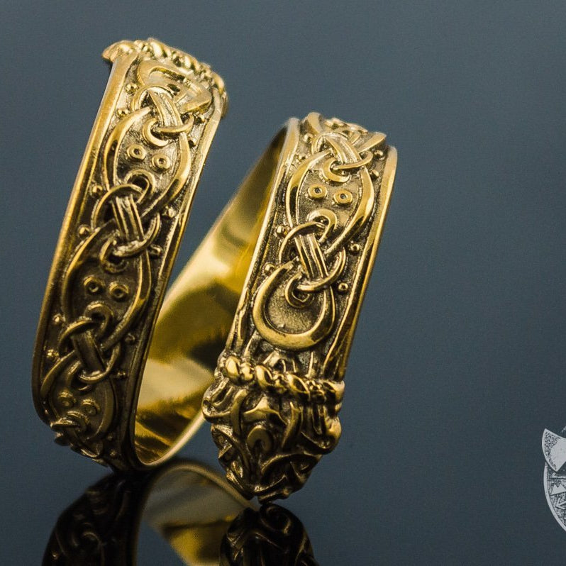 Ouroboros Ornamental 14K Gold  Viking Ring - VikingsBrand