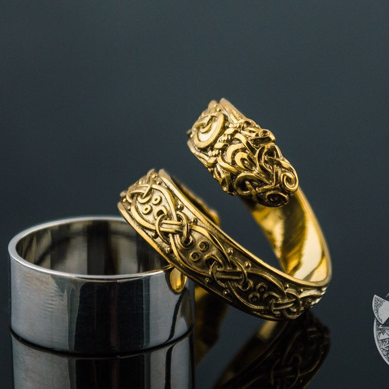 Ouroboros Ornamental 14K Gold  Viking Ring - VikingsBrand