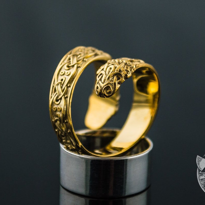 Ouroboros Ornamental 14K Gold  Viking Ring - VikingsBrand