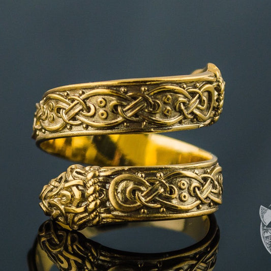 Ouroboros Ornamental 14K Gold  Viking Ring - VikingsBrand