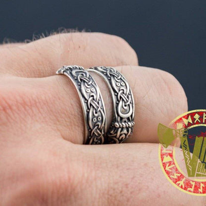 Ouroboros Ring with Norse Ornament - VikingsBrand