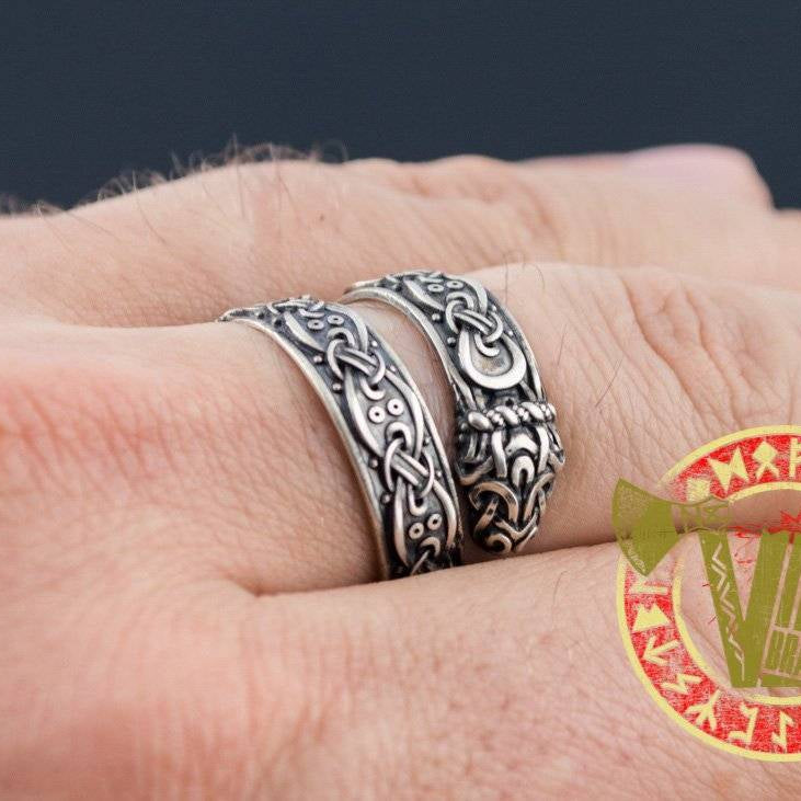 Ouroboros Ring with Norse Ornament - VikingsBrand