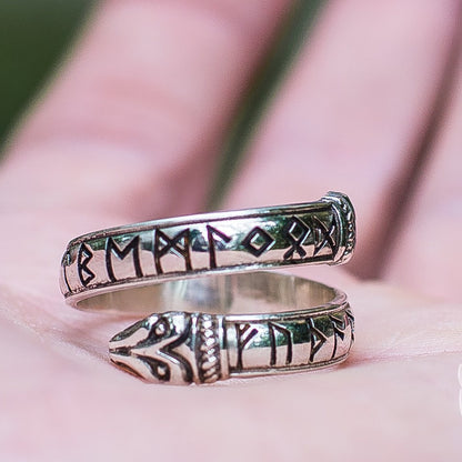 Ouroboros Runes with Elder Futhark 925 Sterling Silver Viking Ring - VikingsBrand