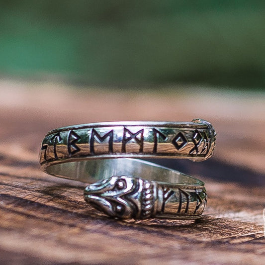 Ouroboros Runes with Elder Futhark 925 Sterling Silver Viking Ring - VikingsBrand