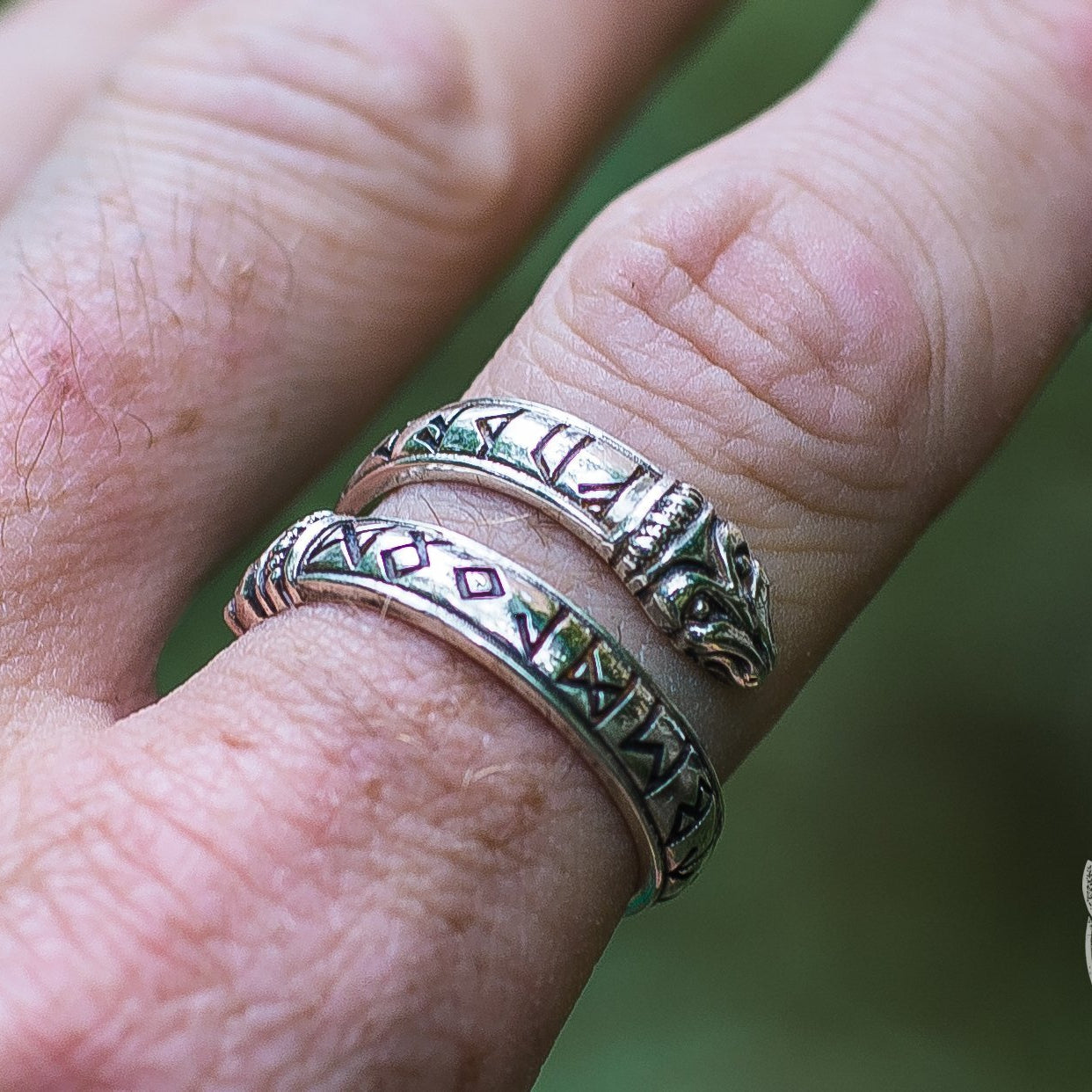 Ouroboros Runes with Elder Futhark 925 Sterling Silver Viking Ring - VikingsBrand