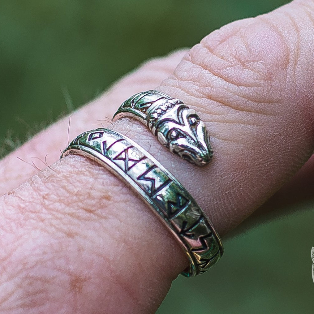 Ouroboros Runes with Elder Futhark 925 Sterling Silver Viking Ring - VikingsBrand