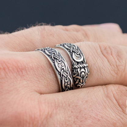 Ouroboros Viking Ornament 925 Sterling Silver Norse Ring - VikingsBrand