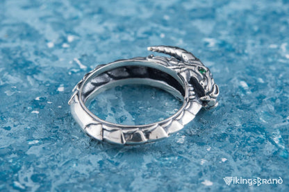 Ouroboros Viking Ring with Gem Sterling Silver Handmade Jewelry