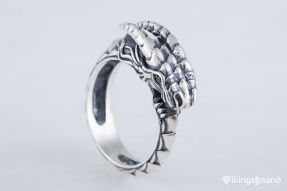 Ouroboros Viking Ring with Gem Sterling Silver Handmade Jewelry