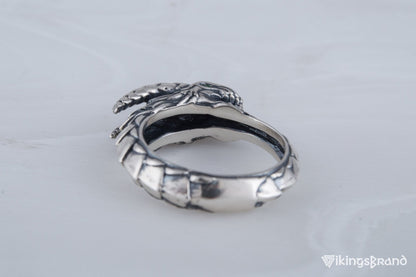 Ouroboros Viking Ring with Gem Sterling Silver Handmade Jewelry