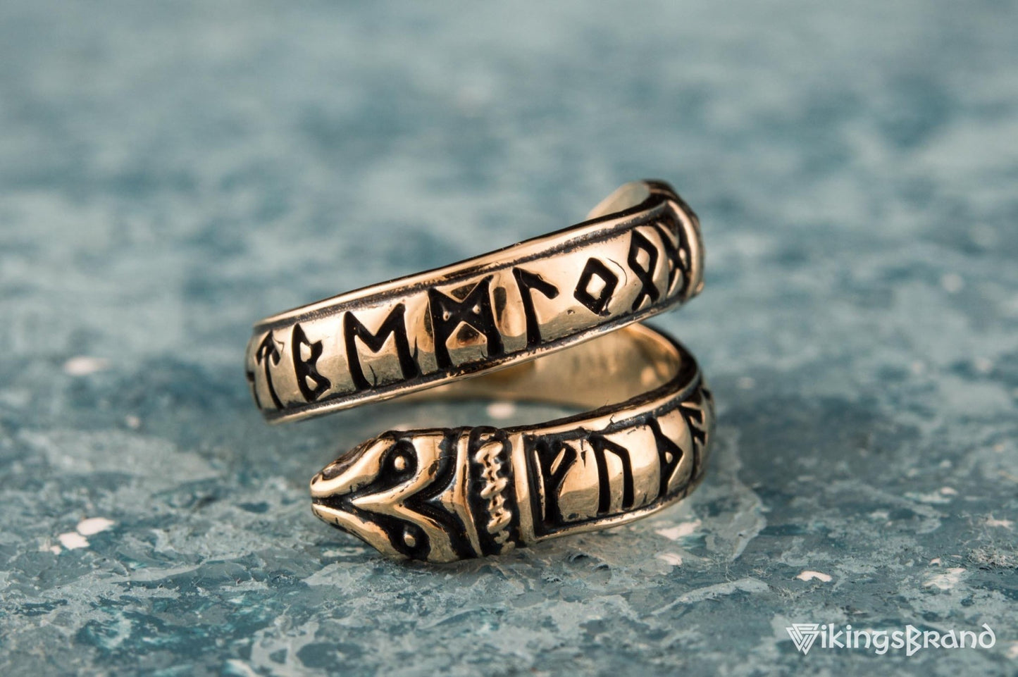 Ouroboros Vikings Ring with Elder Futhark Runes Bronze Handmade Viking Jewelry