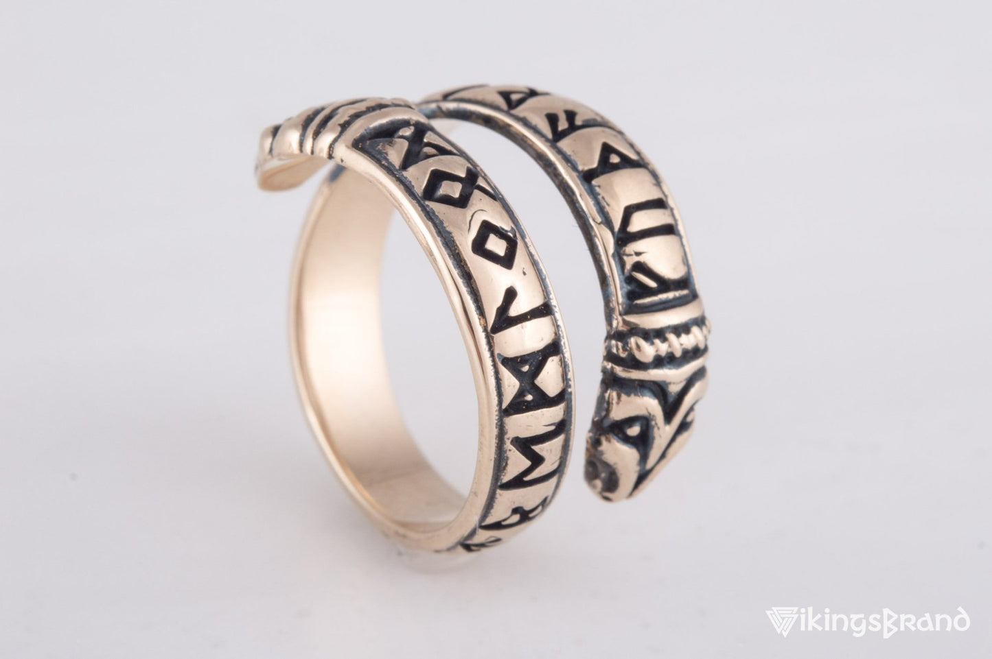 Ouroboros Vikings Ring with Elder Futhark Runes Bronze Handmade Viking Jewelry